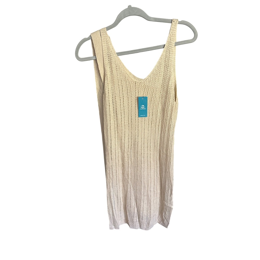 Cupshe Cream Crochet Knit V-Neck Swim Cover-Up Dress